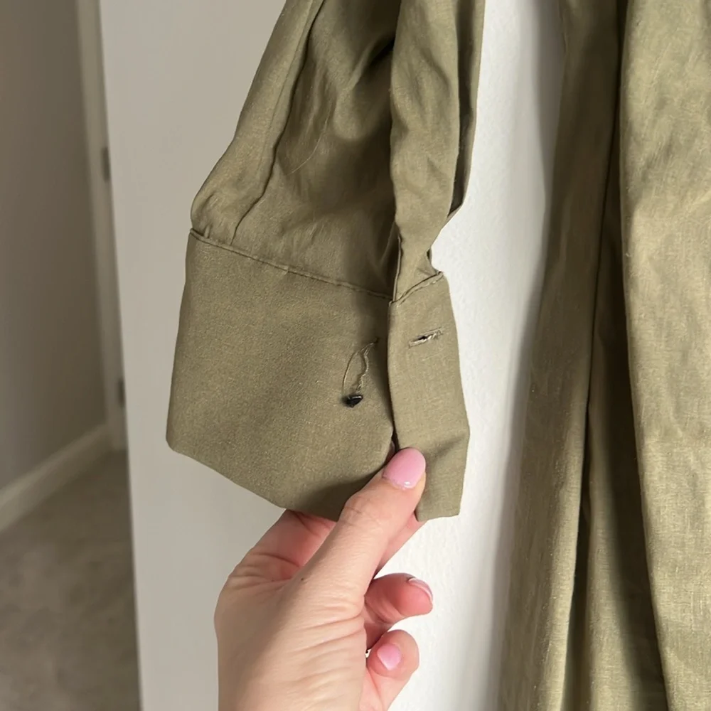 Zara Olive Green Long Sleeve Button-Front Maxi Dress - Picture 4 of 5
